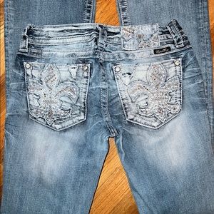 Miss Me Fleur-de-lis Signature Bootcut Jeans Size 28